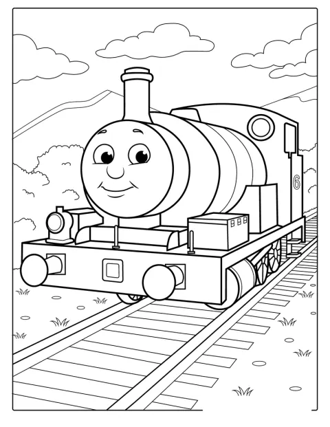 Percy, le petit train, se tient seul sur les rails.