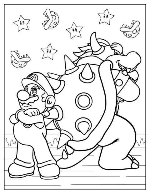 Super Mario et Bowser se font face.