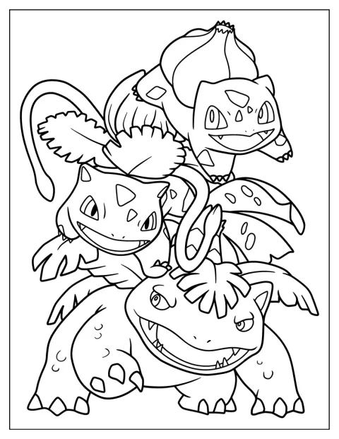 Bulbasaur evolúciós formái sorakoznak egymás mellett.
