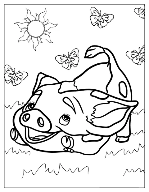Pua, el cerdito de Vaiana, mira al frente.