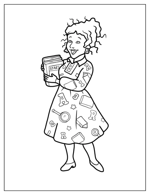 Ms. Valerie Frizzle posa con il suo abito decorato.