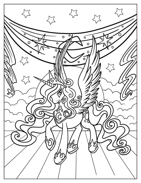 La princesa Luna lleva una corona ante un fondo estrellado.