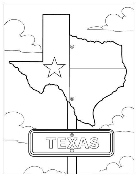 Útjelző táblák mutatják Texas térképének alakját.