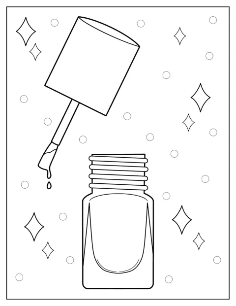 Makeup Coloring Page Of Easy Nail Polish Bottle And Brush For Kids