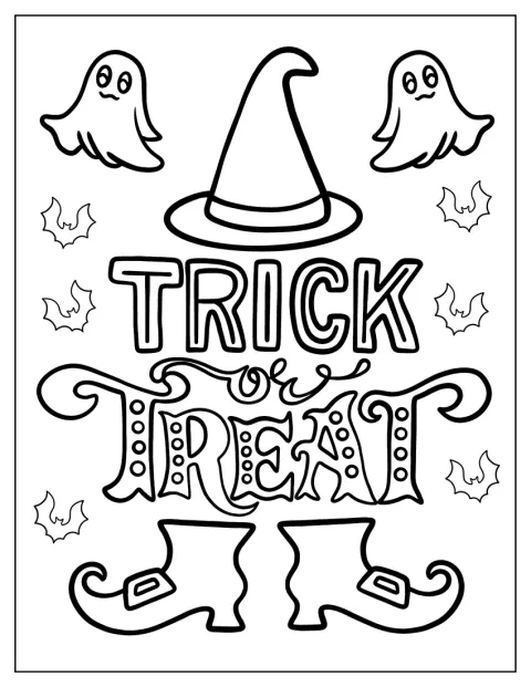 Små spøgelser og flagermus flyver omkring en enkel Halloween-hilsen.