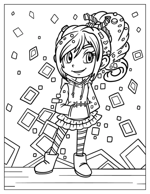 Vanellope Von Schweetz poseert in een anime-uitvoering.
