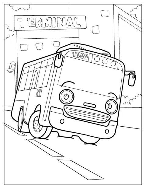 Der kawaii gestaltete Bus Rogi steht am Busbahnhof.