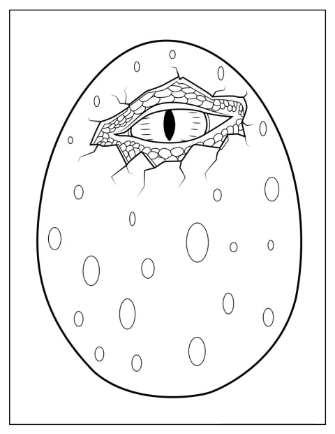Hatching Dinosaur Egg Coloring Page With A Visible Eye For Kids