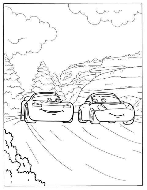 Sally fährt gemeinsam mit Lightning McQueen.