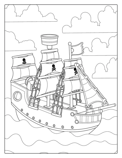 Una nave pirata con coffa solca il mare.