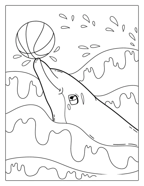 En delfin leker i vannet med en ball.