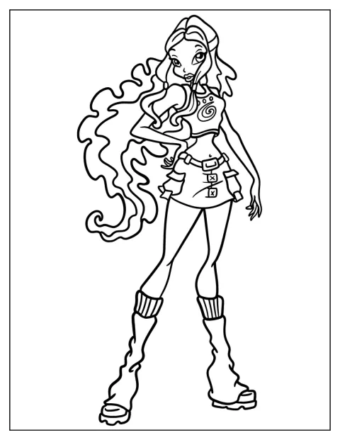 Aisha, uma fada das Winx, surge sozinha em pose simples.