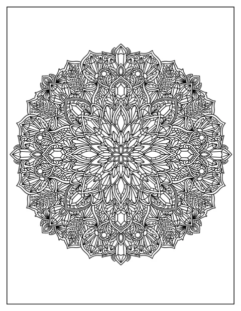 Geometrikus virágminták alkotnak egy kristályok ihlette mandalát.