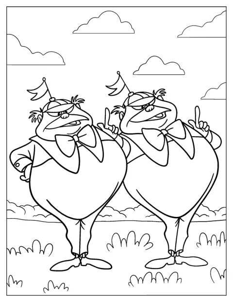 Tweedledum-hahmot seikkailevat Ihmemaassa.