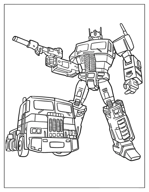 Optimus Prime è mostrato sia in forma Autobot sia come camion.