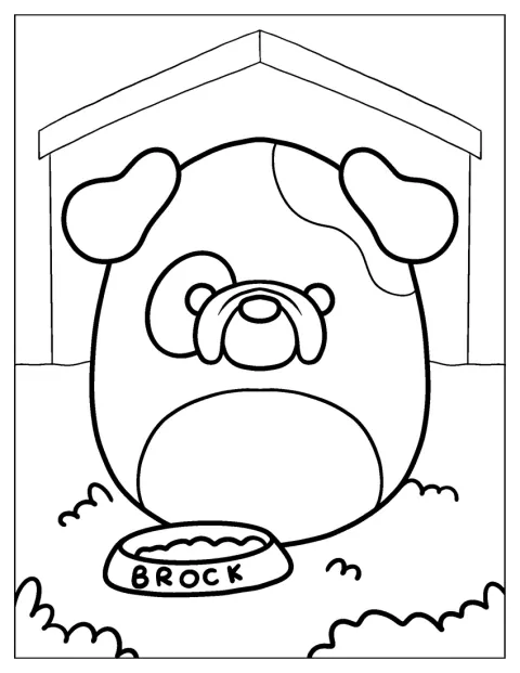 Brock is afgebeeld als een bulldog met een vriendelijk gezicht.