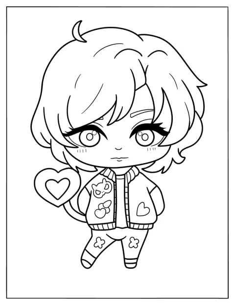 Un niño chibi luce una cola con forma de corazón.