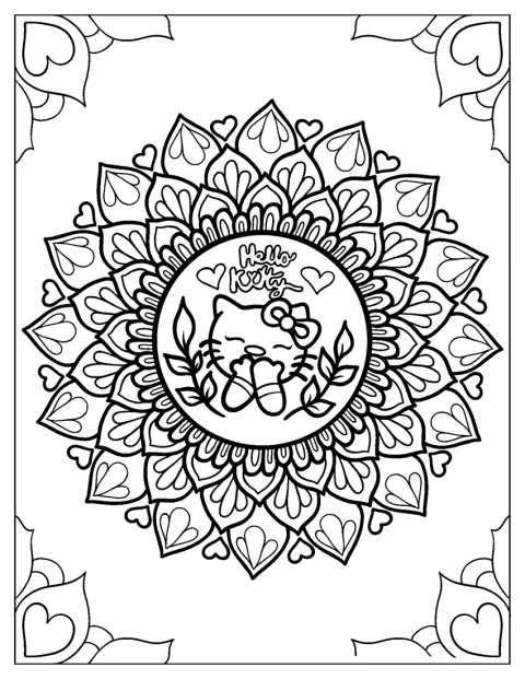 O rosto de Hello Kitty surge integrado num desenho de mandala.