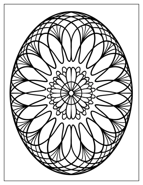 Geometriska former bildar en symmetrisk påskmandala.