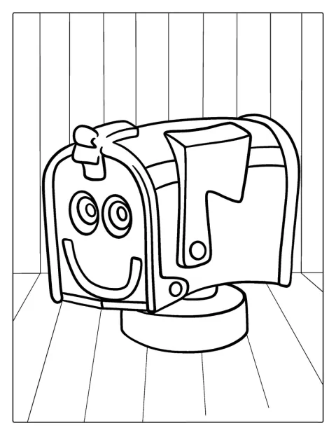 ブルーズ・クルーズに登場する郵便受けのキャラクターが立っています。