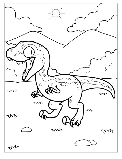 Egy aranyos Velociraptor áll vidáman.