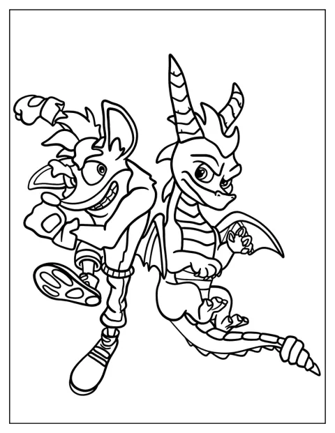 Crash Bandicoot stojí bok po boku se Spyrem.