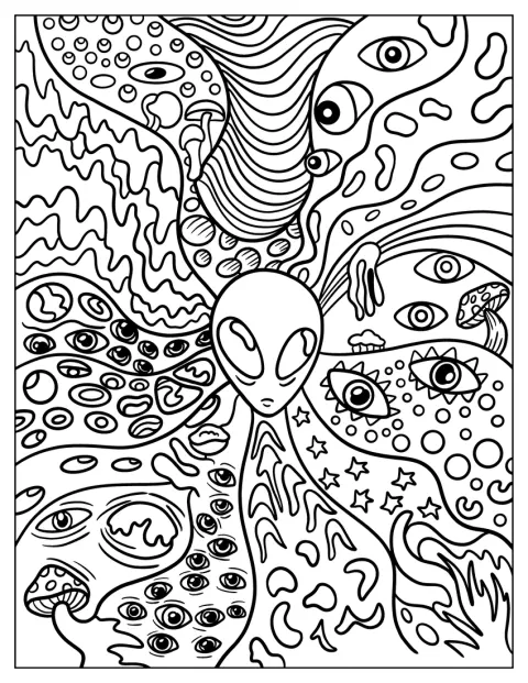 エイリアンを囲む細かな模様に、宇宙のモチーフが描かれています。