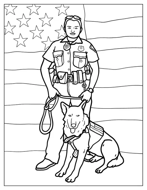 Police K-9 Unit With American Flag To Color