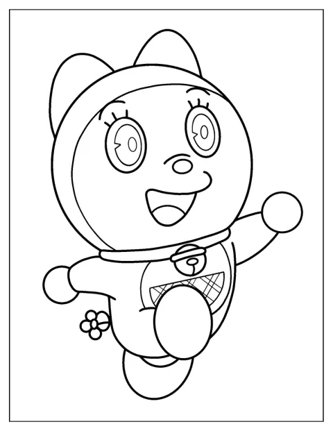 Dorami est représentée dans un dessin aux contours simples.