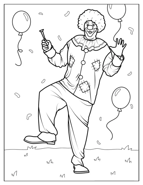 Een realistisch afgebeelde clown is aan het dansen.