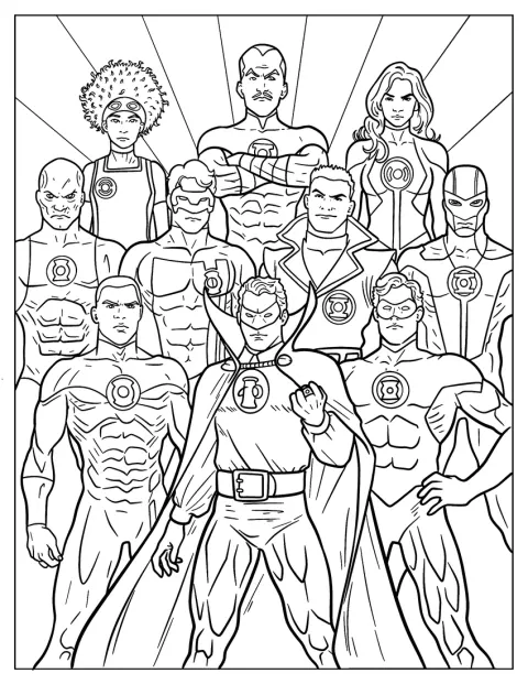 Alan Scott, John Stewart és Hal Jordan a Green Lantern Corps tagjaival áll együtt.