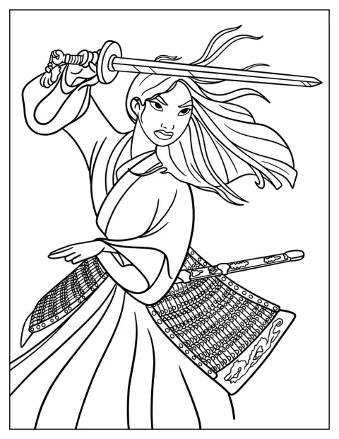 Mulan kardot tart a kezében.
