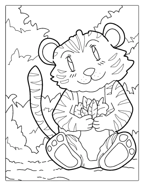 Ein fröhlicher Tiger streift durch den Dschungel.