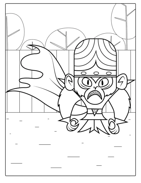 Mojo Jojo, o macaco das Powerpuff Girls, está de pé.