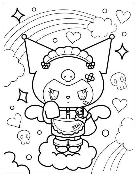 Kuromi indossa un’uniforme da cameriera dallo stile punk.
