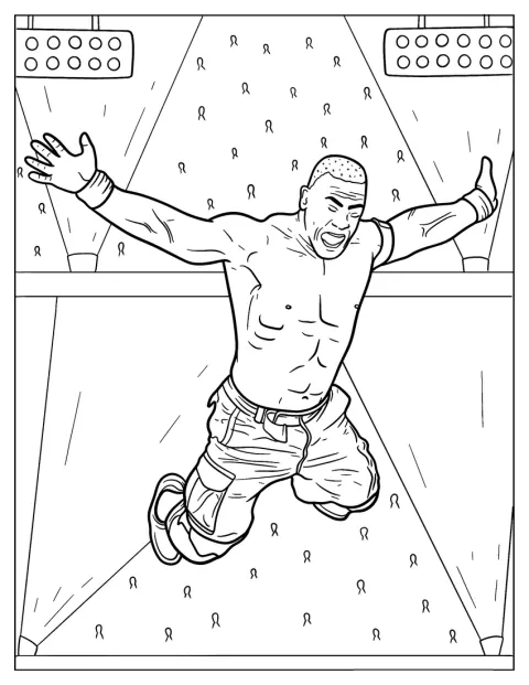 John Cena schwebt mitten in der Luft während eines Wrestling-Sprungs.