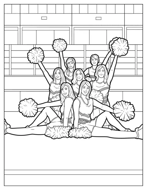Une équipe de cheerleaders pose avec ses pompons.