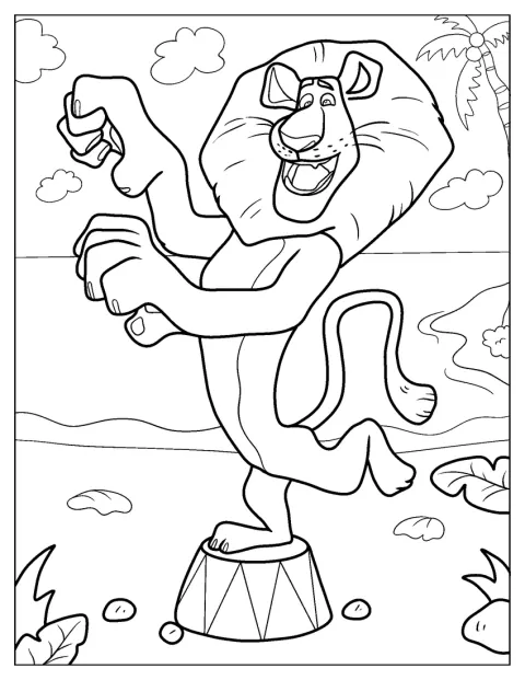Alex, le lion, adopte sa pose emblématique.