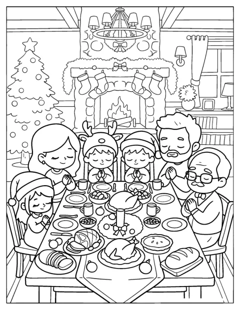 Una familia reza alrededor de la mesa en Nochebuena.