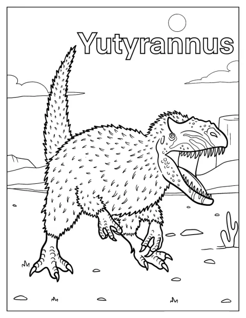 En pigget Yutyrannus brøler med åben mund.