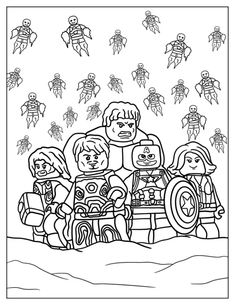 Iron Man, Thor, Hulk, Black Widow og Captain America står sammen.