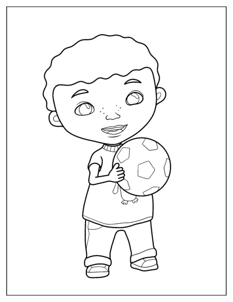 Donny McStuffins håller en fotboll framför sig.