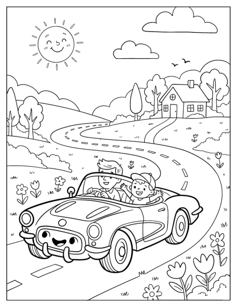 Egy apa Corvette-et vezet, mellette ül a fia.
