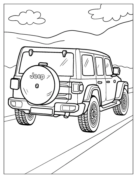 La parte posteriore della Jeep Wrangler è in primo piano.