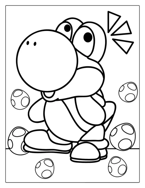 Pieni Yoshi seisoo iloisena.