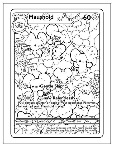 I Maushold si stringono insieme sulla carta Pokémon, pronti a colpire.