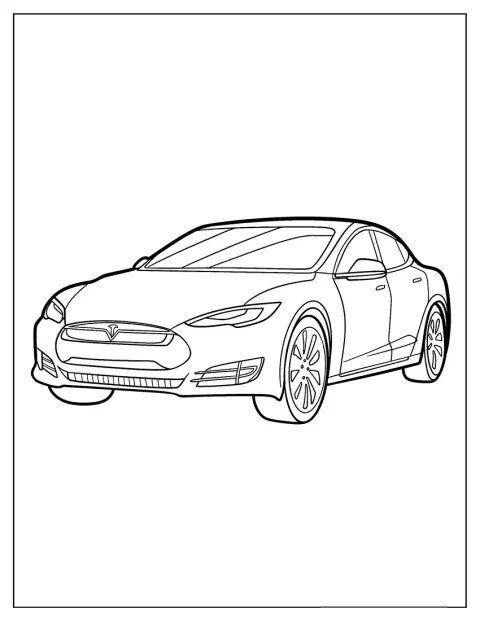 Eine einfache Umrisszeichnung zeigt einen Tesla Roadster.