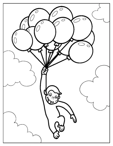 An mehreren Luftballons schwebt Coco durch die Luft.