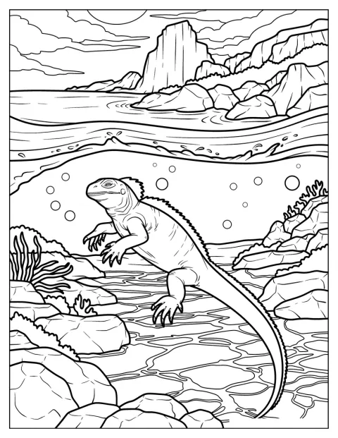 Una iguana nada por las aguas de un río.
