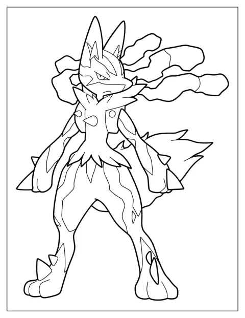 Mega Lucario apparaît en contour simple, debout face au spectateur.
